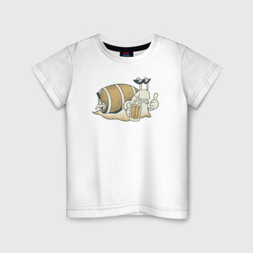 Детская футболка хлопок с принтом Улитка с Пивком , 100% хлопок | круглый вырез горловины, полуприлегающий силуэт, длина до линии бедер | Тематика изображения на принте: beer | snail | улитка