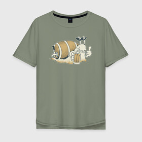 Мужская футболка хлопок Oversize с принтом Улитка с Пивком , 100% хлопок | свободный крой, круглый ворот, “спинка” длиннее передней части | Тематика изображения на принте: beer | snail | улитка