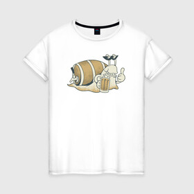 Женская футболка хлопок с принтом Улитка с Пивком , 100% хлопок | прямой крой, круглый вырез горловины, длина до линии бедер, слегка спущенное плечо | Тематика изображения на принте: beer | snail | улитка