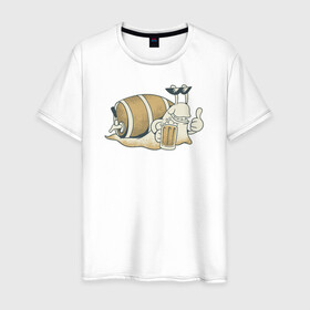 Мужская футболка хлопок с принтом Улитка с Пивком , 100% хлопок | прямой крой, круглый вырез горловины, длина до линии бедер, слегка спущенное плечо. | beer | snail | улитка