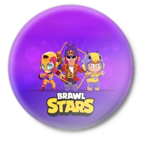 Значок с принтом Brawl Stars ,  металл | круглая форма, металлическая застежка в виде булавки | bo | brawl | brock | bull | colt | dynamike | elprimo | jessie | leon | moba | nita | shelly | stars | бо | брок | булл | джесси | динамайк | кольт | леон | нита | шелли | эльпримо