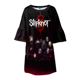 Детское платье 3D с принтом Slipknot , 100% полиэстер | прямой силуэт, чуть расширенный к низу. Круглая горловина, на рукавах — воланы | slipknot | металл | музыка | рок | слипкнот