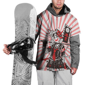Накидка на куртку 3D с принтом Убийца розового солнца , 100% полиэстер |  | аниме | арт | девочка | маска | меч | солнце | якудза | япония