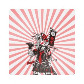 Магнит виниловый Квадрат с принтом Убийца розового солнца , полимерный материал с магнитным слоем | размер 9*9 см, закругленные углы | аниме | арт | девочка | маска | меч | солнце | якудза | япония