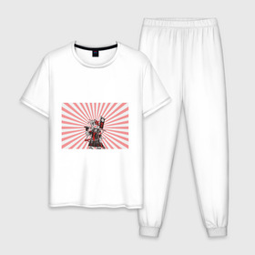 Мужская пижама хлопок с принтом Убийца розового солнца , 100% хлопок | брюки и футболка прямого кроя, без карманов, на брюках мягкая резинка на поясе и по низу штанин
 | аниме | арт | девочка | маска | меч | солнце | якудза | япония