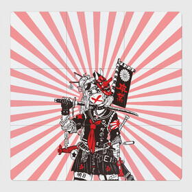 Магнитный плакат 3Х3 с принтом Убийца розового солнца , Полимерный материал с магнитным слоем | 9 деталей размером 9*9 см | аниме | арт | девочка | маска | меч | солнце | якудза | япония