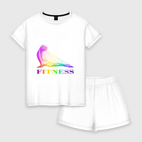 Женская пижама с шортиками хлопок с принтом Fitness , 100% хлопок | футболка прямого кроя, шорты свободные с широкой мягкой резинкой | fitness | meditation | sport | йога | медитация | спорт | фитнес
