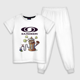 Детская пижама хлопок с принтом SAMOGON , 100% хлопок |  брюки и футболка прямого кроя, без карманов, на брюках мягкая резинка на поясе и по низу штанин
 | антибренд | прикол | приколы | самогон | юмор