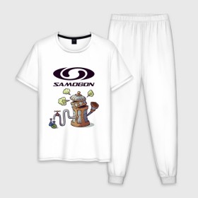 Мужская пижама хлопок с принтом SAMOGON , 100% хлопок | брюки и футболка прямого кроя, без карманов, на брюках мягкая резинка на поясе и по низу штанин
 | Тематика изображения на принте: антибренд | прикол | приколы | самогон | юмор