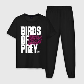 Мужская пижама хлопок с принтом Birds of Prey logo , 100% хлопок | брюки и футболка прямого кроя, без карманов, на брюках мягкая резинка на поясе и по низу штанин
 | Тематика изображения на принте: birds of prey | harley quinn | марго робби | потрясающая история харли квин | харли квин | хищные птицы