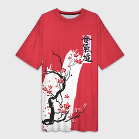 Платье-футболка 3D с принтом Сакура Айкидо ,  |  | aikido | аикидо | айкидо | восточные единоборства | единоборства | морихей уэсиба