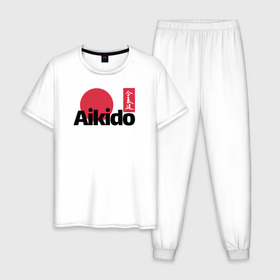 Мужская пижама хлопок с принтом Aikido , 100% хлопок | брюки и футболка прямого кроя, без карманов, на брюках мягкая резинка на поясе и по низу штанин
 | aikido | аикидо | айкидо | восточные единоборства | единоборства | морихей уэсиба