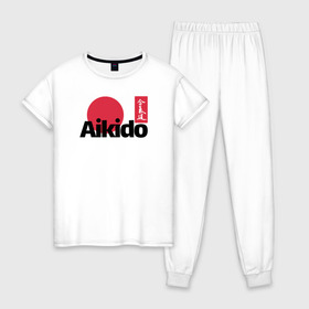 Женская пижама хлопок с принтом Aikido , 100% хлопок | брюки и футболка прямого кроя, без карманов, на брюках мягкая резинка на поясе и по низу штанин | aikido | аикидо | айкидо | восточные единоборства | единоборства | морихей уэсиба