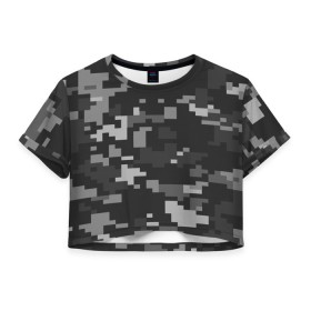 Женская футболка Crop-top 3D с принтом Пиксельный камуфляж , 100% полиэстер | круглая горловина, длина футболки до линии талии, рукава с отворотами | военный камуфляж | камуфляж | комуфляж | пиксели | пиксель | пиксельный камуфляж