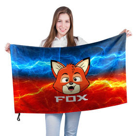Флаг 3D с принтом Лисенок , 100% полиэстер | плотность ткани — 95 г/м2, размер — 67 х 109 см. Принт наносится с одной стороны | fox | венок | лиса | лисенок | лисичка | полевые цветы | полынь | ромашки | цветы