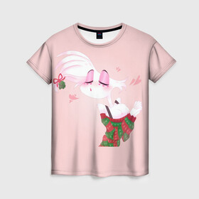 Женская футболка 3D с принтом Энджел даст , 100% полиэфир ( синтетическое хлопкоподобное полотно) | прямой крой, круглый вырез горловины, длина до линии бедер | angel dust | hazbin | hotel hazbin | new year | нг | новый год | отель хазбин | рождество | хазбин | энджел даст