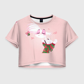 Женская футболка Crop-top 3D с принтом Энджел даст , 100% полиэстер | круглая горловина, длина футболки до линии талии, рукава с отворотами | angel dust | hazbin | hotel hazbin | new year | нг | новый год | отель хазбин | рождество | хазбин | энджел даст