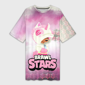 Платье-футболка 3D с принтом Leon Unicorn Brawl Stars ,  |  | brawl | brawl st | brawl stars | colt | game | leon | mobo | poco | shelly | stars | unicorn | бравл | динамайк | единорог | игра | игры | кольт | леон | лого | мобильные игры | надпись | поко | старс | шелли