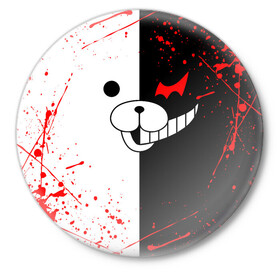 Значок с принтом MONOKUMA | МОНОКУМА ,  металл | круглая форма, металлическая застежка в виде булавки | anime | bear | black  white | danganronpa | kurokuma | monodam | monokuma | monomi | monotaro | rabbit | school | shirokuma | аниме | главарь | мoноми | монокума | черно белый | школа