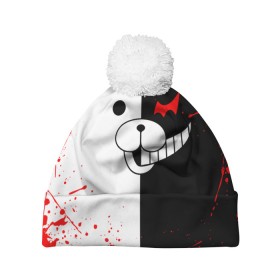 Шапка 3D c помпоном с принтом MONOKUMA , 100% полиэстер | универсальный размер, печать по всей поверхности изделия | anime | bear | black  white | danganronpa | kurokuma | monodam | monokuma | monomi | monotaro | rabbit | school | shirokuma | аниме | главарь | мoноми | монокума | черно белый | школа