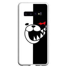 Чехол для Samsung Galaxy S10 с принтом MONOKUMA (КАПЮШОН) , Силикон | Область печати: задняя сторона чехла, без боковых панелей | Тематика изображения на принте: anime | bear | black  white | danganronpa | kurokuma | monodam | monokuma | monomi | monotaro | rabbit | school | shirokuma | аниме | главарь | мoноми | монокума | черно белый | школа