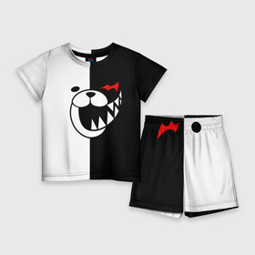 Детский костюм с шортами 3D с принтом MONOKUMA (КАПЮШОН) ,  |  | anime | bear | black  white | danganronpa | kurokuma | monodam | monokuma | monomi | monotaro | rabbit | school | shirokuma | аниме | главарь | мoноми | монокума | черно белый | школа