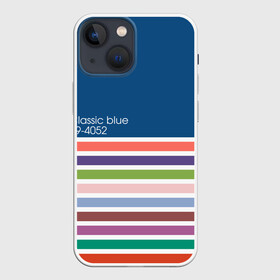 Чехол для iPhone 13 mini с принтом Pantone цвет года (с 2012 по 2020 гг.) ,  |  | в полоску | веб дизайнеру | декоратору | дизайнеру | институт pantone | классический синий | пантон | подарок дизайнеру | полосатый | полоска | полоски | разноцветный | синий | художнику | цвет 2020