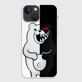 Чехол для iPhone 13 mini с принтом Монокума схватился за живот ,  |  | anime | bear | black  white | danganronpa | kurokuma | monodam | monokuma | monomi | monotaro | rabbit | school | shirokuma | аниме | главарь | мoноми | монокума | черно белый | школа