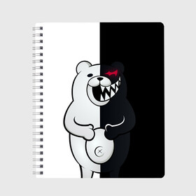 Тетрадь с принтом MONOKUMA , 100% бумага | 48 листов, плотность листов — 60 г/м2, плотность картонной обложки — 250 г/м2. Листы скреплены сбоку удобной пружинной спиралью. Уголки страниц и обложки скругленные. Цвет линий — светло-серый
 | anime | bear | black  white | danganronpa | kurokuma | monodam | monokuma | monomi | monotaro | rabbit | school | shirokuma | аниме | главарь | мoноми | монокума | черно белый | школа