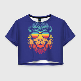 Женская футболка Crop-top 3D с принтом LION#2 , 100% полиэстер | круглая горловина, длина футболки до линии талии, рукава с отворотами | art | lion | vector | арт | вектор | животные | иллюстратор | кошка | краски | лев | рисунок | царь