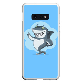 Чехол для Samsung S10E с принтом Акула с улыбкой , Силикон | Область печати: задняя сторона чехла, без боковых панелей | Тематика изображения на принте: shark | акула | весёлый | вода | животное | зубы | милый | море | океан | опасный | палец вверх | подводный | природа | рыба | синий | смешной | улыбка | хищник | хищное