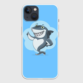 Чехол для iPhone 13 с принтом Акула с улыбкой ,  |  | Тематика изображения на принте: shark | акула | весёлый | вода | животное | зубы | милый | море | океан | опасный | палец вверх | подводный | природа | рыба | синий | смешной | улыбка | хищник | хищное