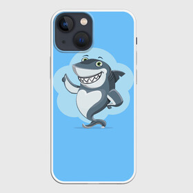 Чехол для iPhone 13 mini с принтом Акула с улыбкой ,  |  | shark | акула | весёлый | вода | животное | зубы | милый | море | океан | опасный | палец вверх | подводный | природа | рыба | синий | смешной | улыбка | хищник | хищное