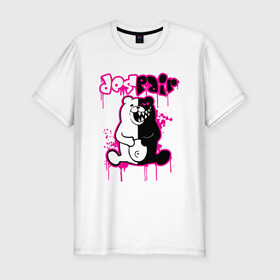 Мужская футболка хлопок Slim с принтом MONOKUMA , 92% хлопок, 8% лайкра | приталенный силуэт, круглый вырез ворота, длина до линии бедра, короткий рукав | anime | bear | black | danganronpa | japan | monokuma | white | аниме | белое | медведь | монокума | черное | япония