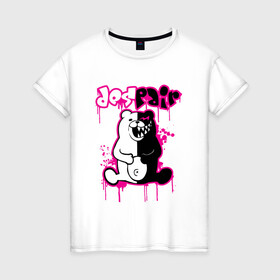 Женская футболка хлопок с принтом MONOKUMA , 100% хлопок | прямой крой, круглый вырез горловины, длина до линии бедер, слегка спущенное плечо | anime | bear | black | danganronpa | japan | monokuma | white | аниме | белое | медведь | монокума | черное | япония
