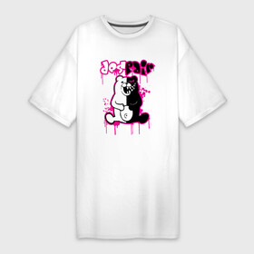 Платье-футболка хлопок с принтом Monokuma розовые подтеки ,  |  | anime | bear | black | danganronpa | japan | monokuma | white | аниме | белое | медведь | монокума | черное | япония