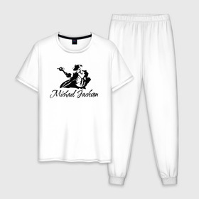 Мужская пижама хлопок с принтом Танцующий , 100% хлопок | брюки и футболка прямого кроя, без карманов, на брюках мягкая резинка на поясе и по низу штанин
 | майкл джексон чёрно белый силуэт