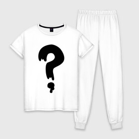 Женская пижама хлопок с принтом Знак Вопроса , 100% хлопок | брюки и футболка прямого кроя, без карманов, на брюках мягкая резинка на поясе и по низу штанин | футболка суса из гравити фолз