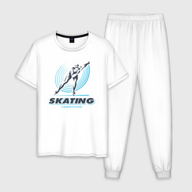 Мужская пижама хлопок с принтом SKATING competition , 100% хлопок | брюки и футболка прямого кроя, без карманов, на брюках мягкая резинка на поясе и по низу штанин
 | зимний спорт | катание на льду | коньки | конькобежный спорт | фигурное катание