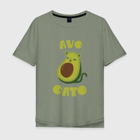 Мужская футболка хлопок Oversize с принтом AvoCato , 100% хлопок | свободный крой, круглый ворот, “спинка” длиннее передней части | авокадо | авокадо кот | кот | кот авокадо | котейка | котик | кошечка