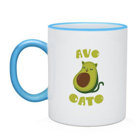 Кружка двухцветная с принтом AvoCato , керамика | объем — 330 мл, диаметр — 80 мм. Цветная ручка и кайма сверху, в некоторых цветах — вся внутренняя часть | авокадо | авокадо кот | кот | кот авокадо | котейка | котик | кошечка