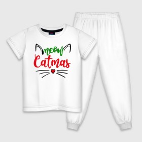 Детская пижама хлопок с принтом Meow Catmas , 100% хлопок |  брюки и футболка прямого кроя, без карманов, на брюках мягкая резинка на поясе и по низу штанин
 | 