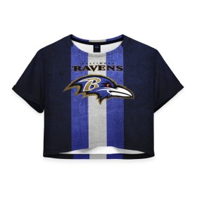 Женская футболка Crop-top 3D с принтом Baltimore Ravens , 100% полиэстер | круглая горловина, длина футболки до линии талии, рукава с отворотами | 