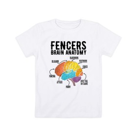 Детская футболка хлопок с принтом Fences Brain Anatomy , 100% хлопок | круглый вырез горловины, полуприлегающий силуэт, длина до линии бедер | Тематика изображения на принте: brain | fances | мозг | рапира | фехтовальщики | фехтование | шпага