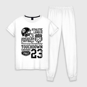 Женская пижама хлопок с принтом Athletic League , 100% хлопок | брюки и футболка прямого кроя, без карманов, на брюках мягкая резинка на поясе и по низу штанин | американский футбол | мяч | футбол