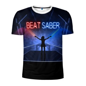 Мужская футболка 3D спортивная с принтом Beat Saber , 100% полиэстер с улучшенными характеристиками | приталенный силуэт, круглая горловина, широкие плечи, сужается к линии бедра | Тематика изображения на принте: 3d | 3д | beat | saber | виртуальная | игра | реальность | ритм