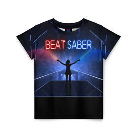 Детская футболка 3D с принтом Beat Saber , 100% гипоаллергенный полиэфир | прямой крой, круглый вырез горловины, длина до линии бедер, чуть спущенное плечо, ткань немного тянется | 3d | 3д | beat | saber | виртуальная | игра | реальность | ритм