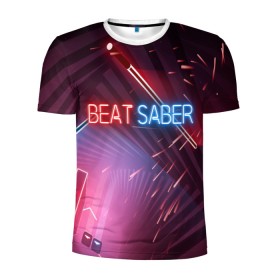 Мужская футболка 3D спортивная с принтом Beat Saber , 100% полиэстер с улучшенными характеристиками | приталенный силуэт, круглая горловина, широкие плечи, сужается к линии бедра | Тематика изображения на принте: 3d | 3д | beat | saber | виртуальная | игра | реальность | ритм