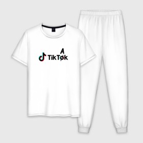 Мужская пижама хлопок с принтом Tik Tok - Тик Ток , 100% хлопок | брюки и футболка прямого кроя, без карманов, на брюках мягкая резинка на поясе и по низу штанин
 | tik tok | приложение | сеть | социальная | тик ток