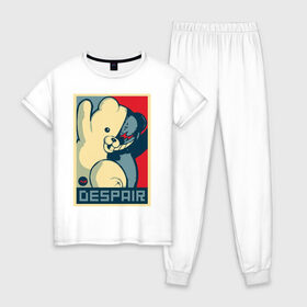 Женская пижама хлопок с принтом Monokuma , 100% хлопок | брюки и футболка прямого кроя, без карманов, на брюках мягкая резинка на поясе и по низу штанин | анимэ | злой | мишка